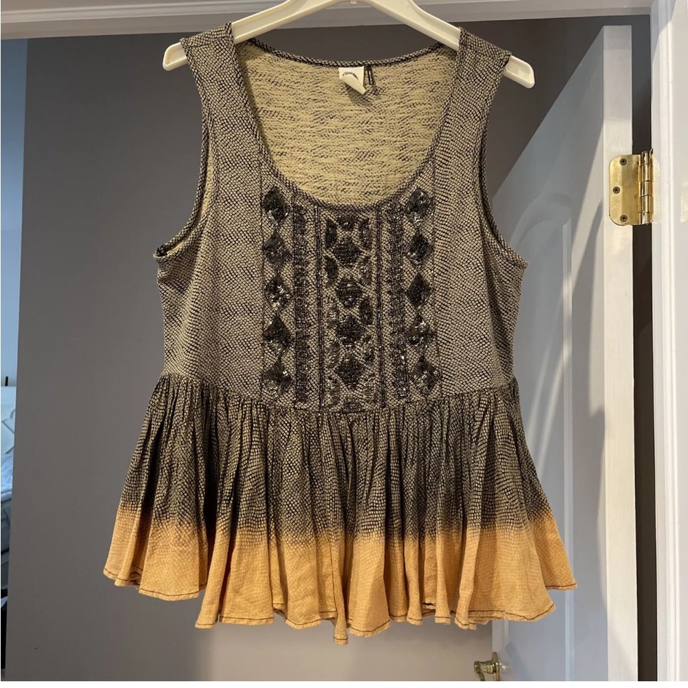 Anthropologie Akemi Kin Anaphora Tank Top Size Small Peplum Yellow Beaded Boho - Picture 3 of 9